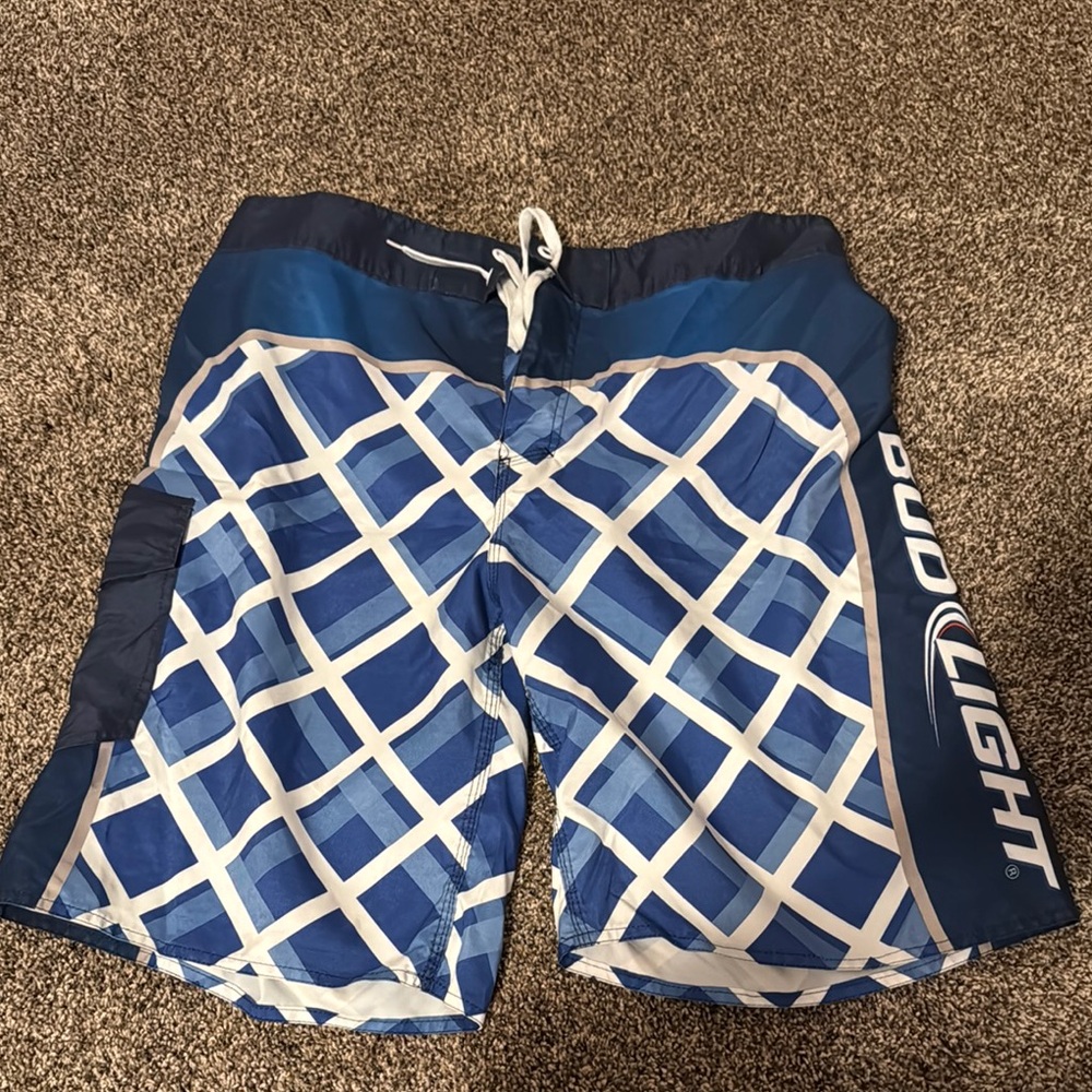 Bud Light Blue and White Board Shorts